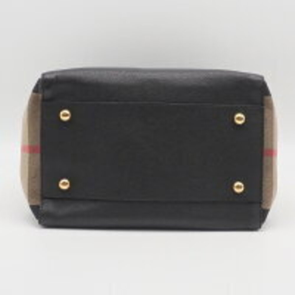 Burberry Canter Tote Bag Leather Canvas Handbag Shoulder Nova Check Tartan - Picture 3 of 8